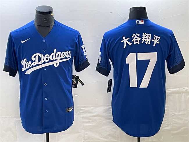Mens Los Angeles Dodgers #17 Shohei Ohtani Royal City Connect Cool Base With Patch Stitched Baseball Jersey
